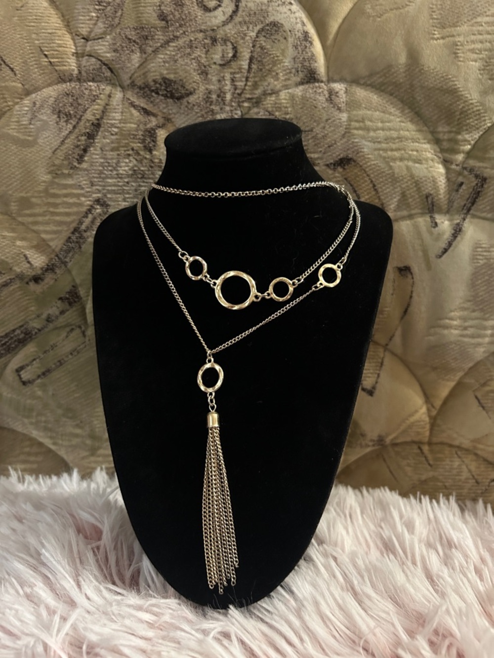 Vintage Layered Gold Circle Tassel Necklace